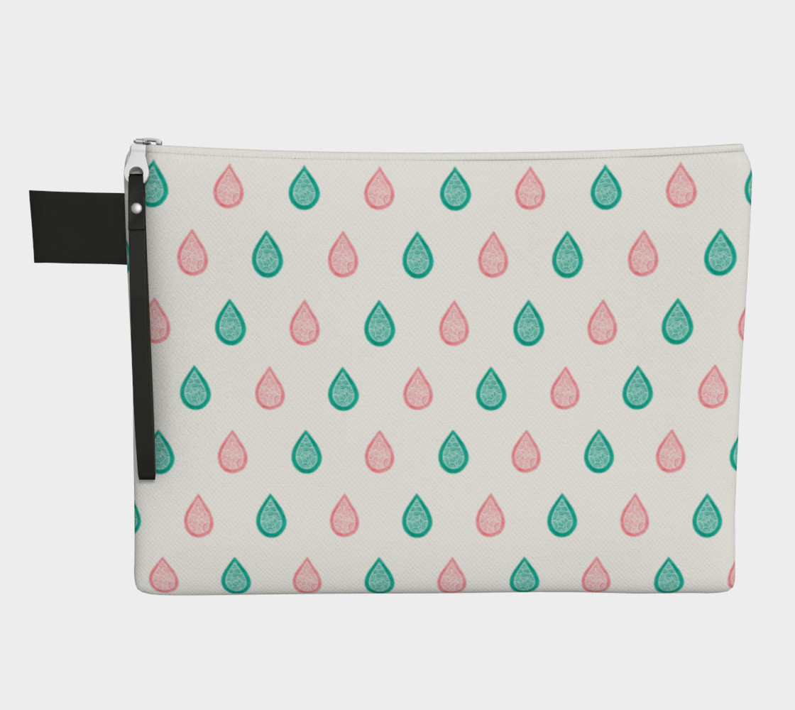 Teal blue and coral pink raindrops Zipper Carry All Pouch thumbnail #2