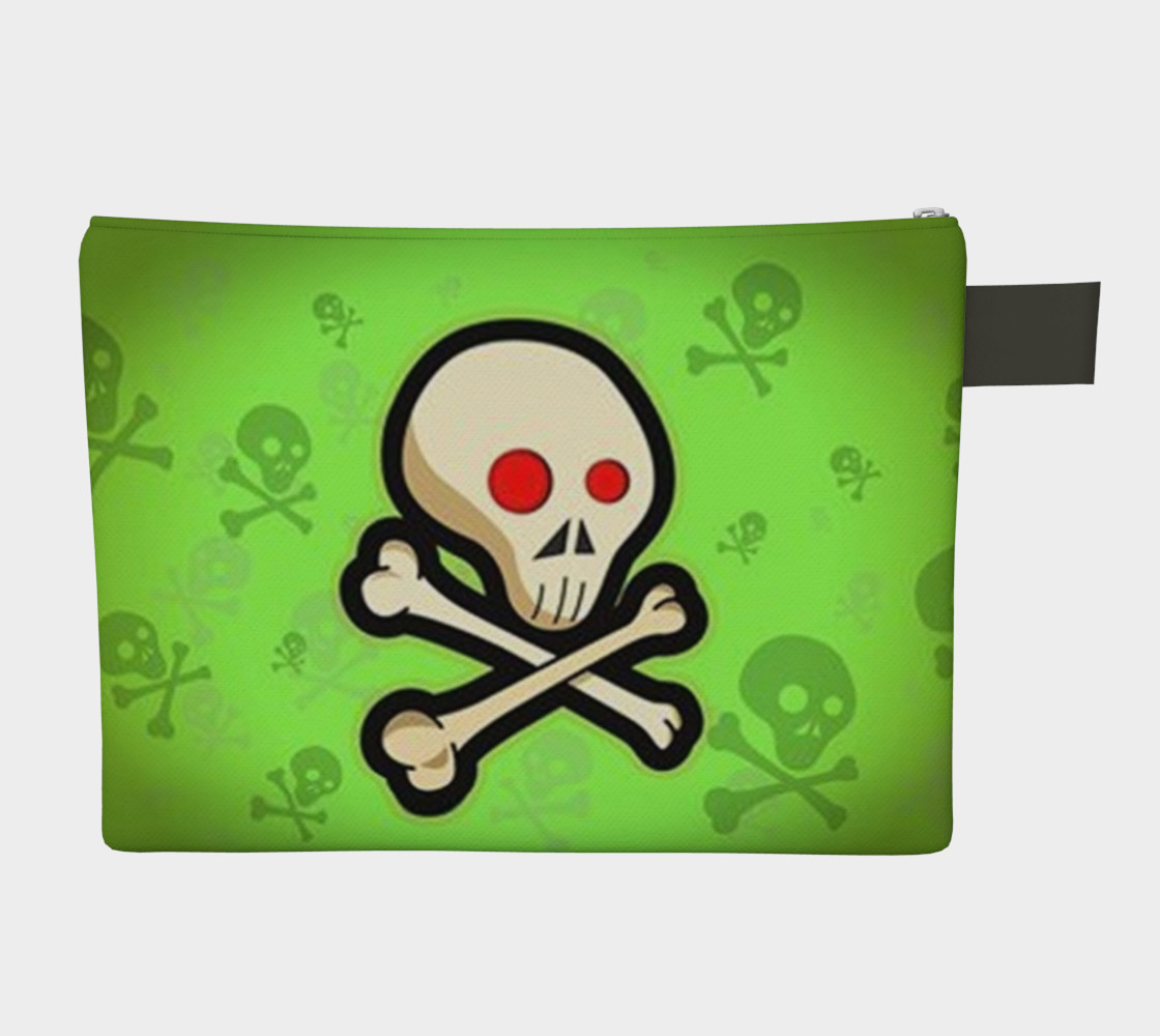 Cartoon Skull On Green Zipper Carry All bag preview #2