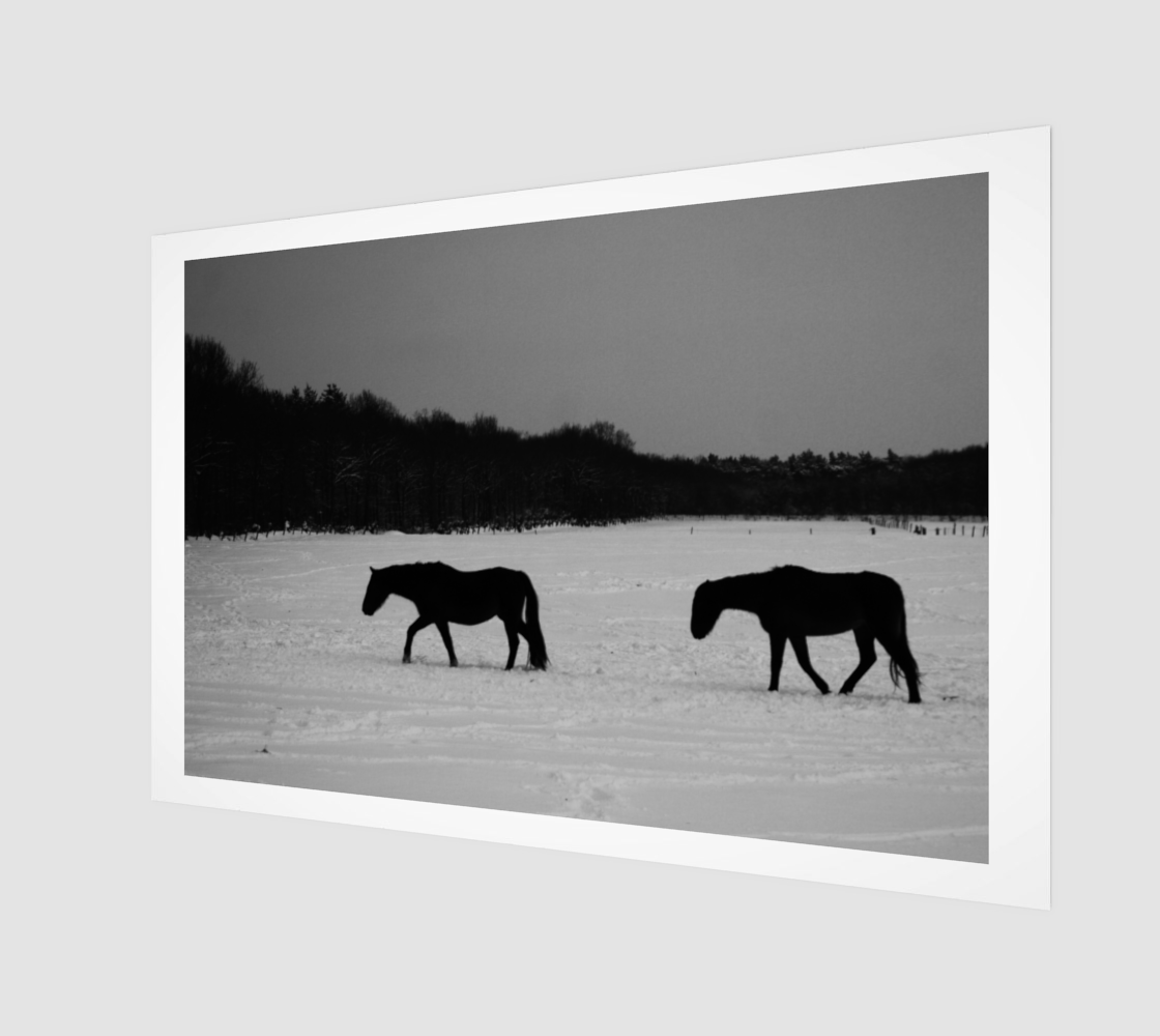 Horses On Snow Wood Print preview
