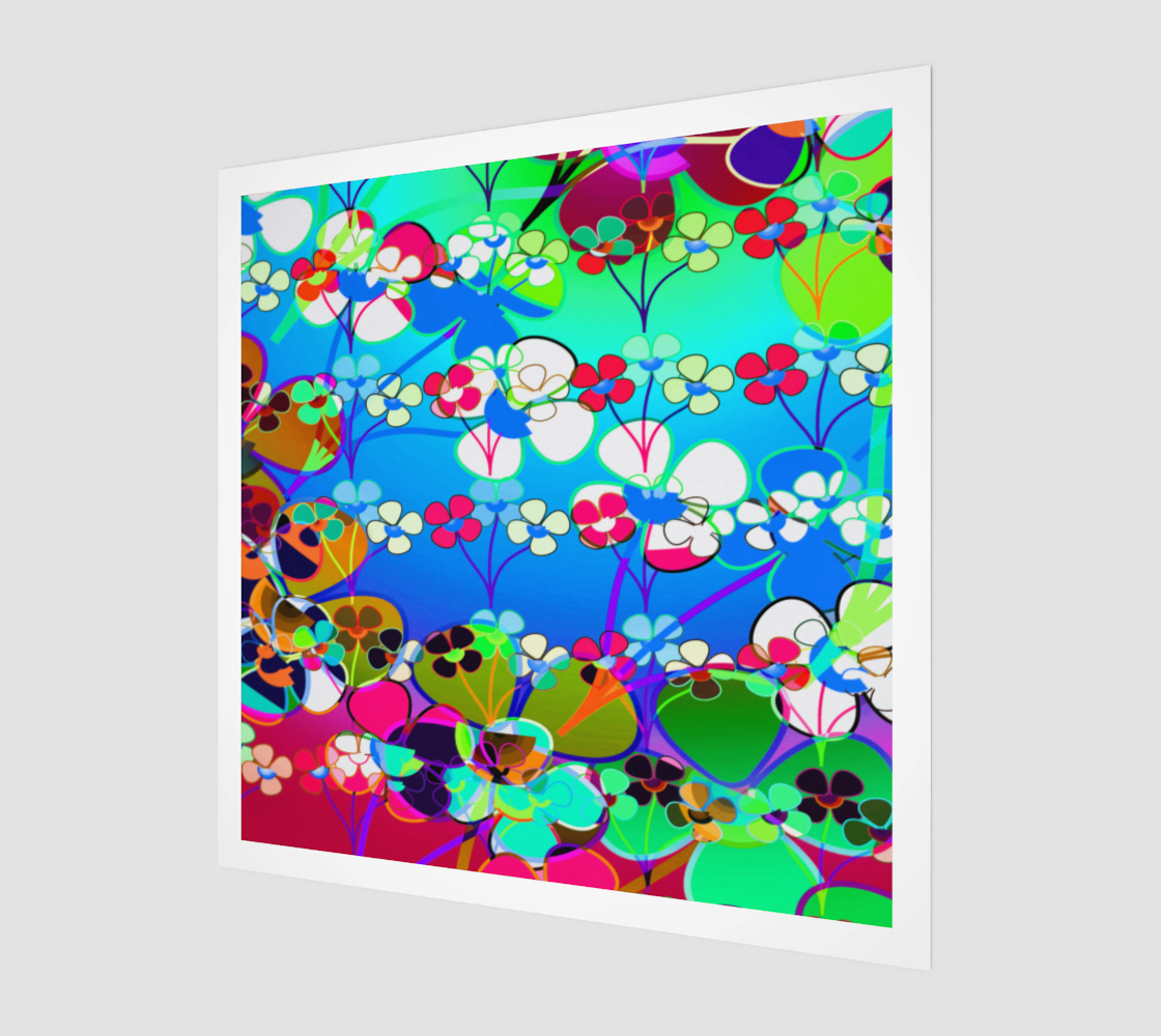 Aperçu de Abstract Colorful Flower Blue Background Art Art Print, AWSD 