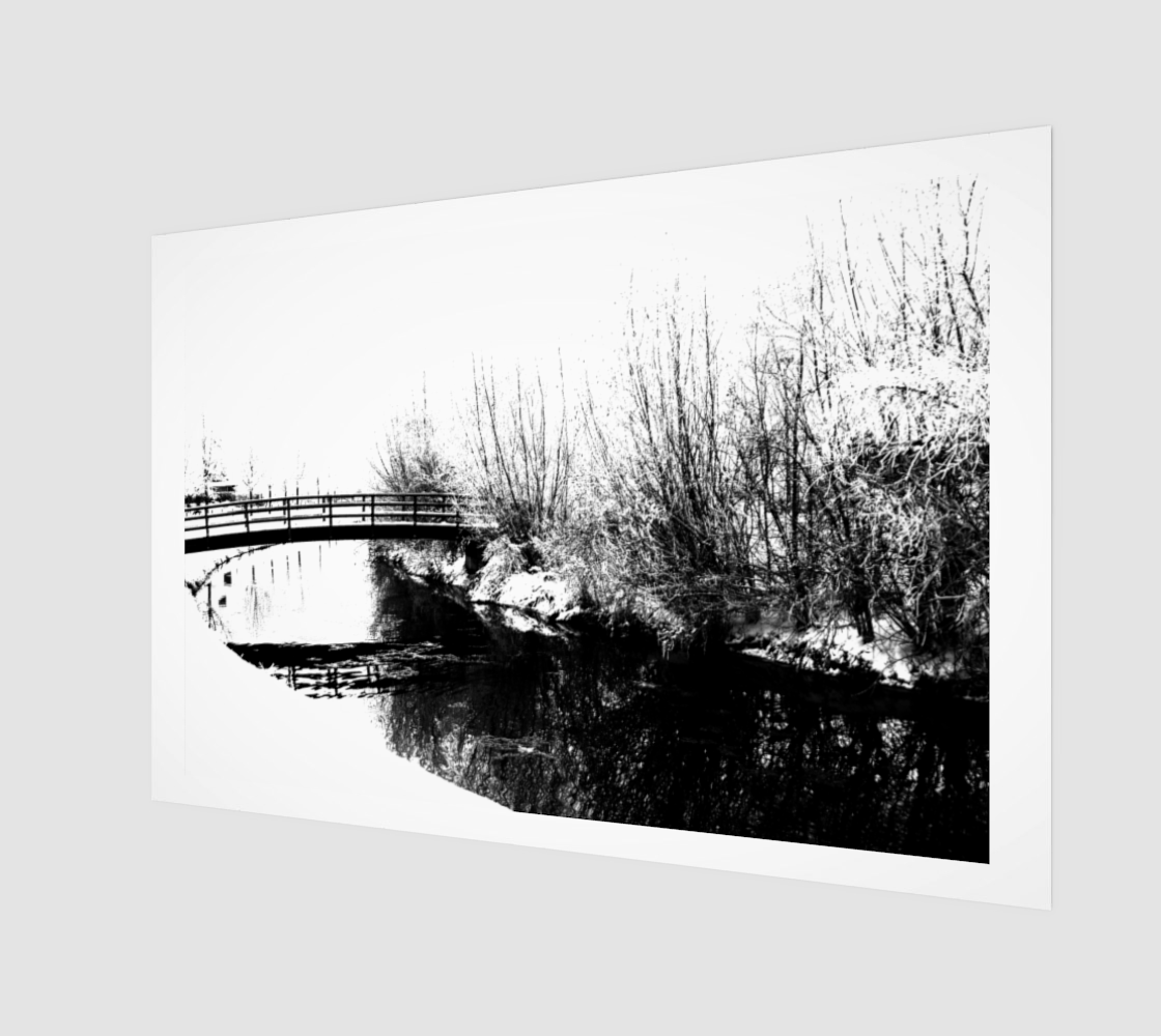Bridge and Stream Winter Scene Wood Print preview