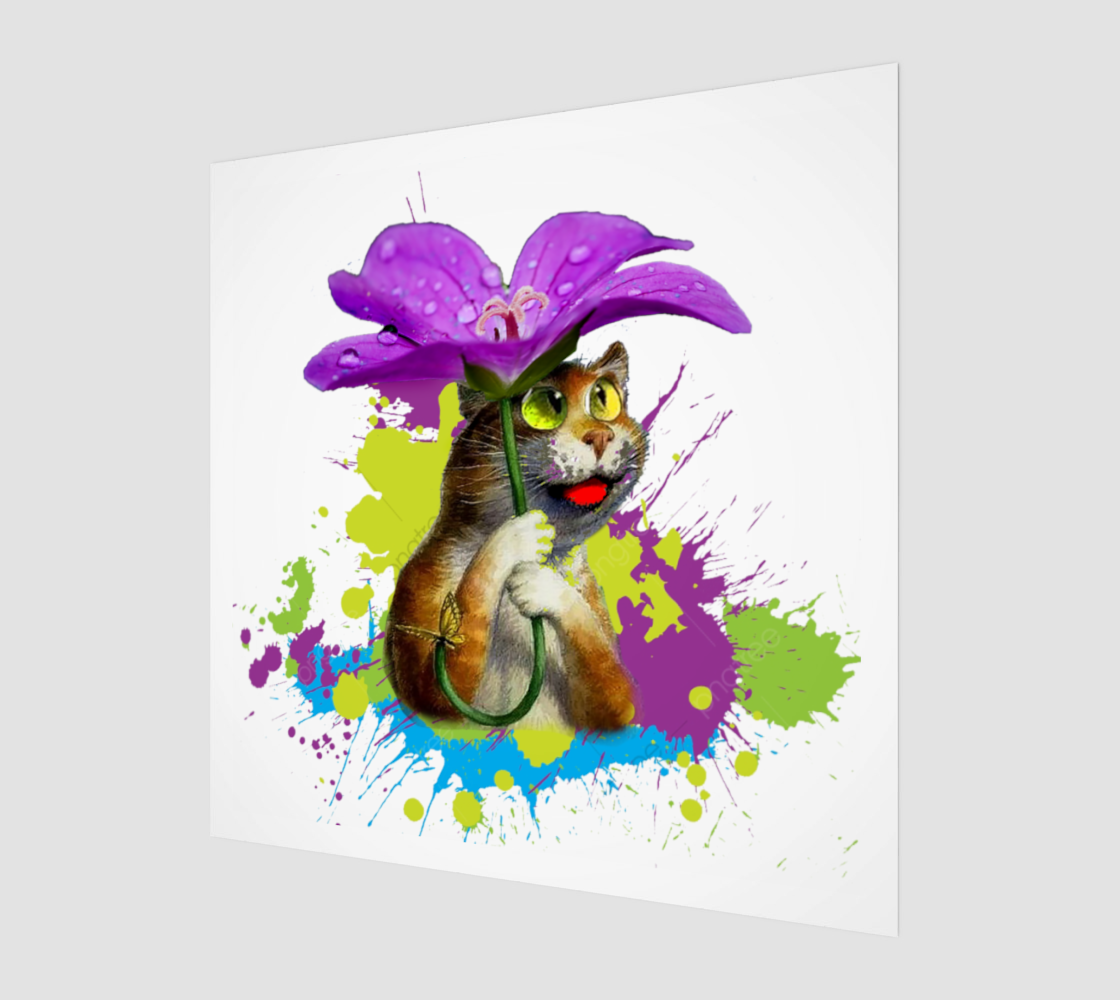 Cat with an umbrella in the form of a flower preview