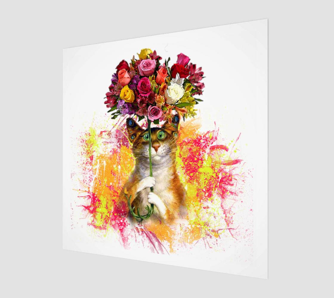 A cat with a huge bouquet of flowers. Bright colors preview #1