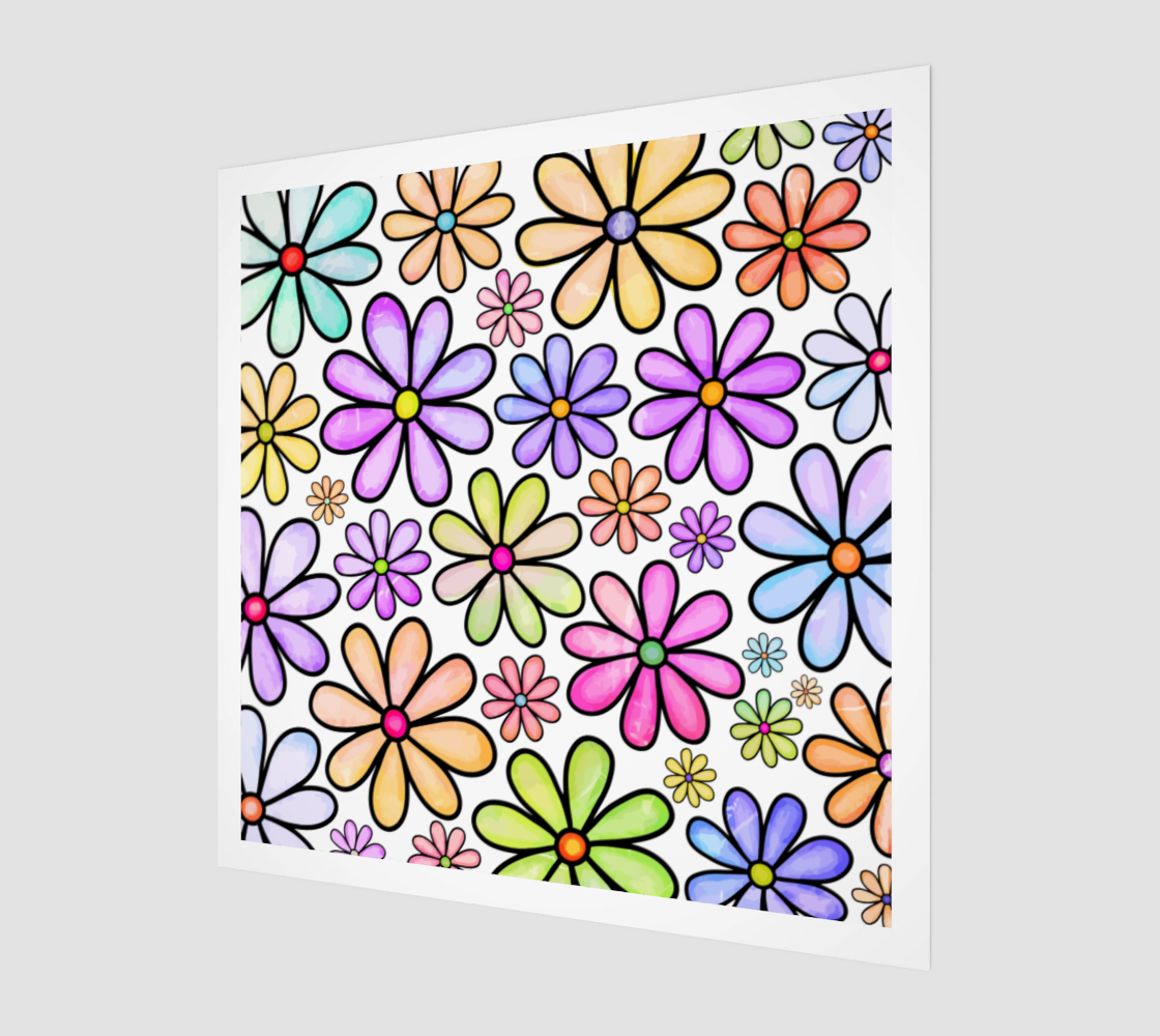 Watercolor Rainbow Doodle Daisy Flower Pattern preview