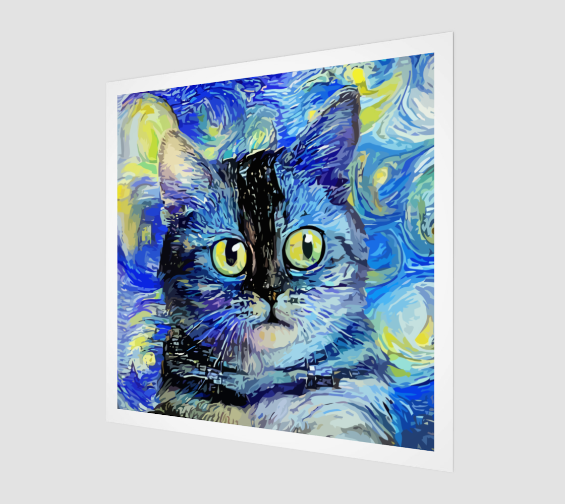 Impressionist Style Starry Night Tabby Cat Portrait Painting preview #1