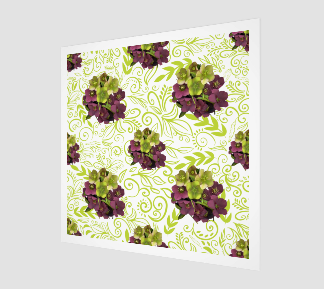 Aperçu de Wood Print *  Wall Hanging*Flower Wall Art*Bright Floral Purple Green Wood Canvas*Green Swirl