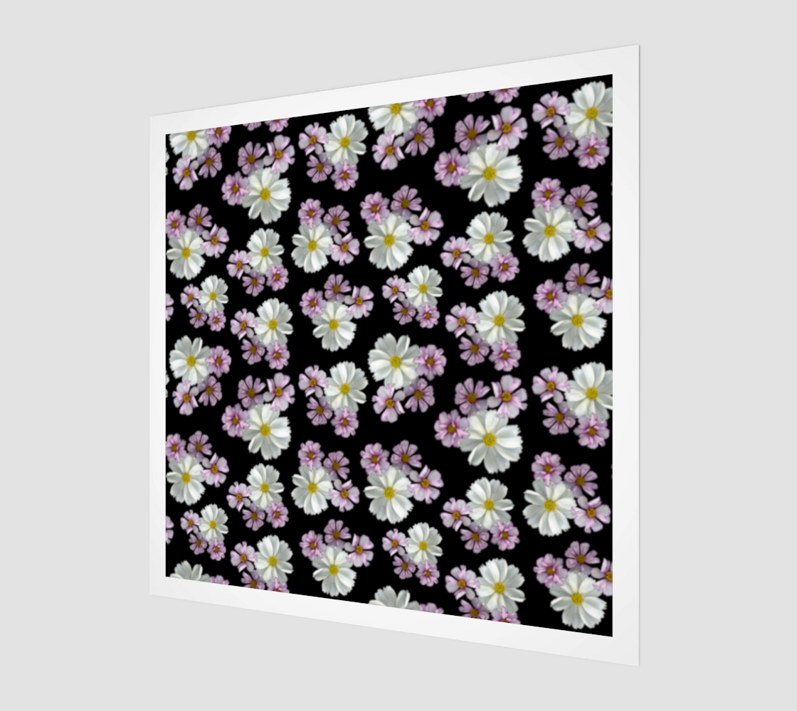 Wood Print *  Wall Hanging*Flower Wall Art*Bright Floral Purple Pink White Wood Canvas* Cosmos Blossoms preview