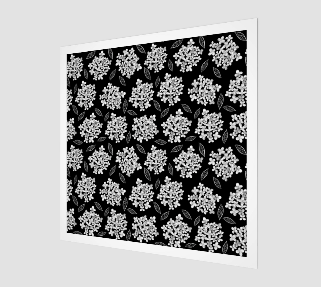 Wood Print *  Wall Hanging*Flower Wall Art*Black White Leaves Wood Canvas* White Hydrangea * Pristine Miniature #2