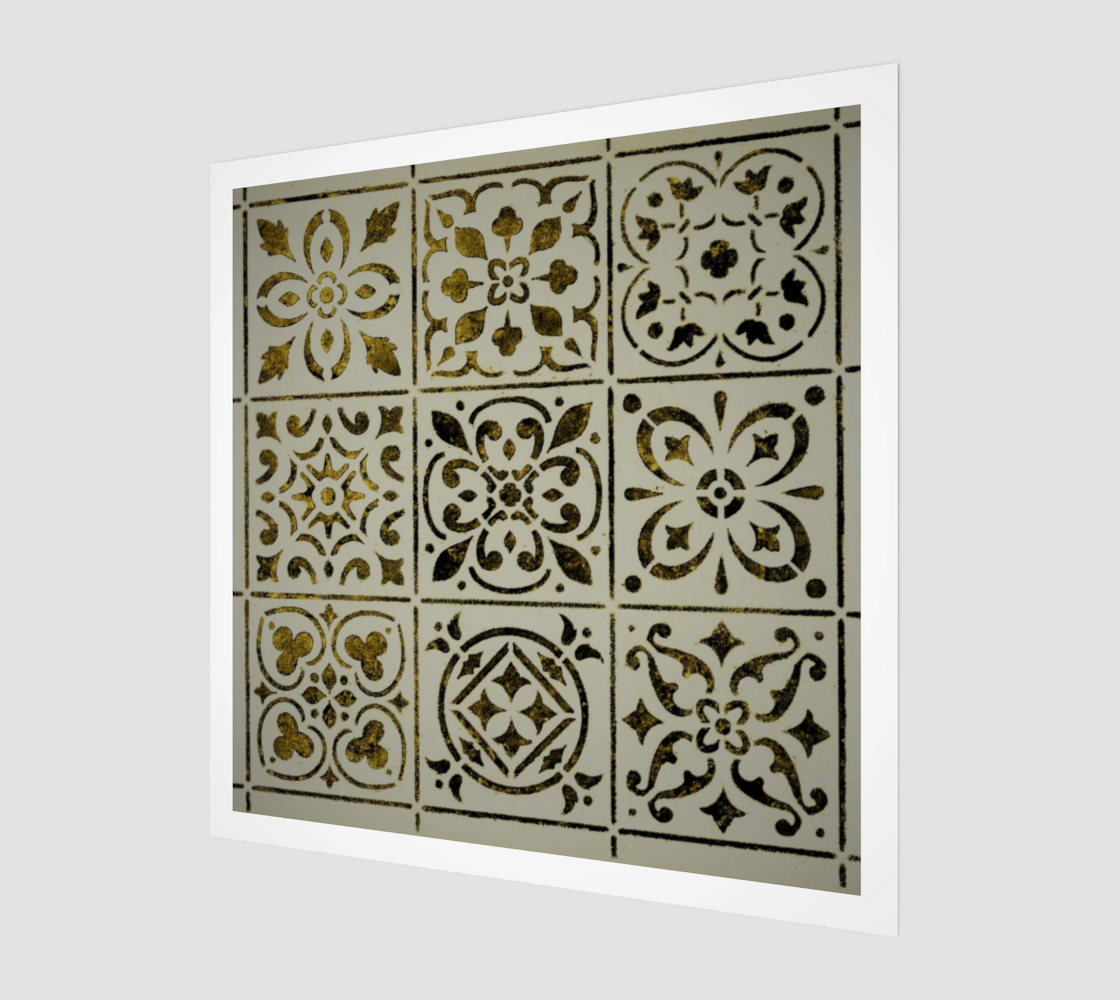 Aperçu de Wood Print * Gold Black White Moroccan Tile Print on Birch Wood Canvas * Geometric Pattern Design