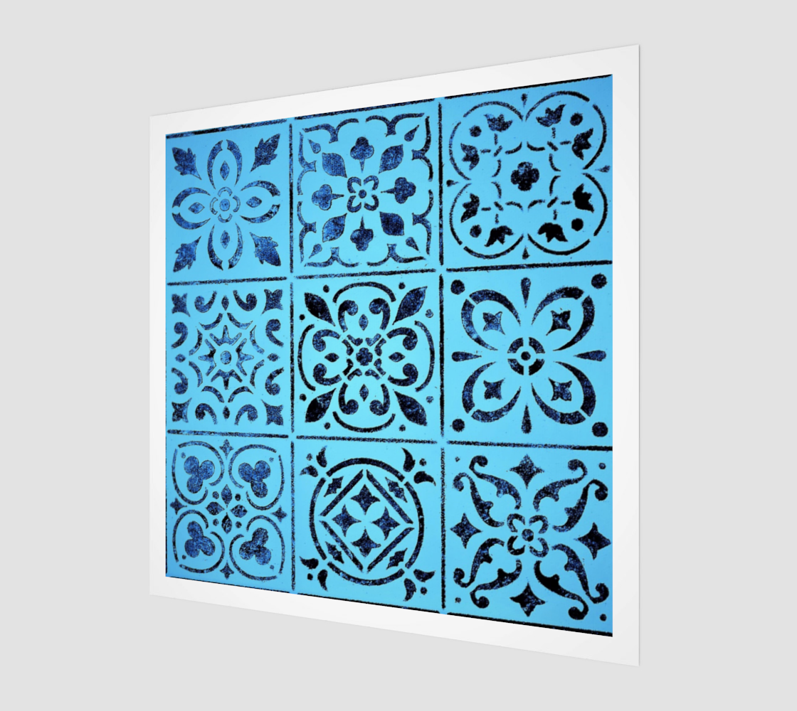 Aperçu de Wood Print * Blue Moroccan Tile Print Birch Wood Canvas * Abstract Geometric Ready To Hang  #1