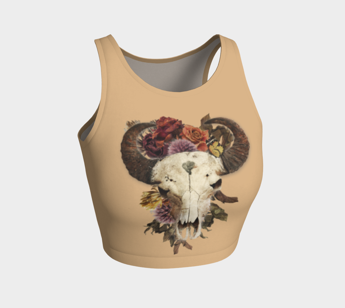 Vintage Flower Bison Animal Horned Skull Beige preview #1