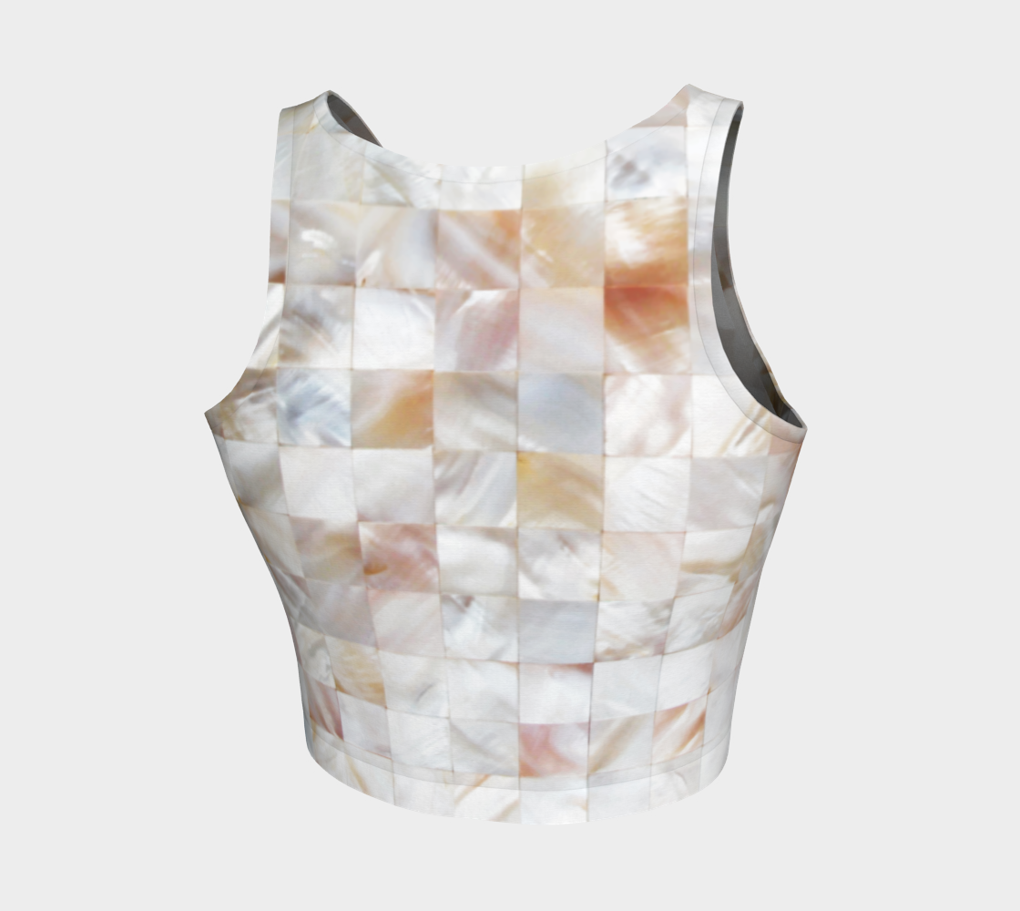 Mother of Pearl, Exotic Tiles Photography, Neutral Minimal Geometrical Graphic Design Athletic Crop Top Miniature #3