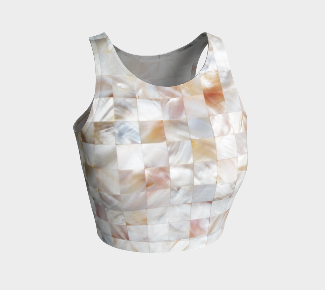 Mother of Pearl, Exotic Tiles Photography, Neutral Minimal Geometrical Graphic Design Athletic Crop Top Miniature #2