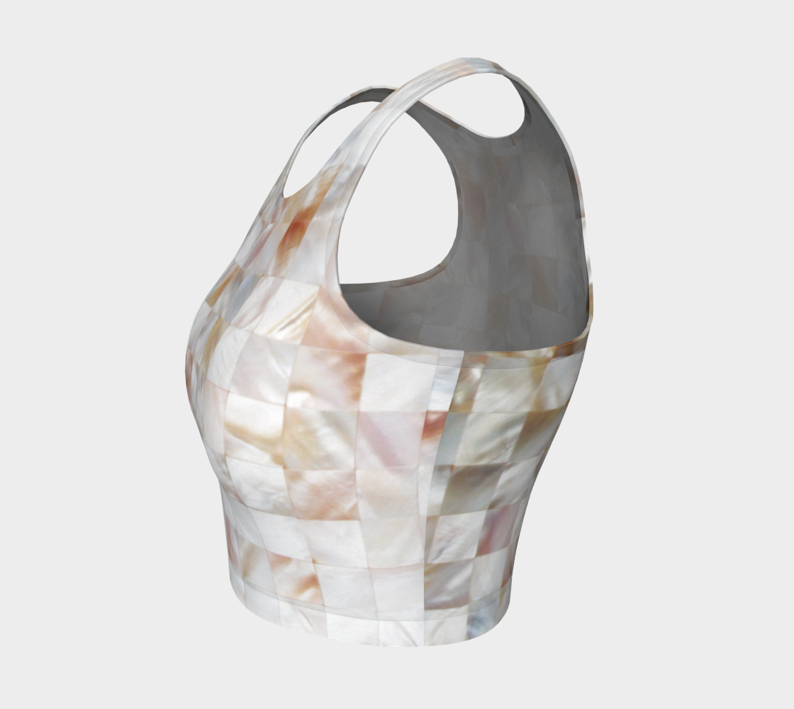 Aperçu de Mother of Pearl, Exotic Tiles Photography, Neutral Minimal Geometrical Graphic Design Athletic Crop Top #3