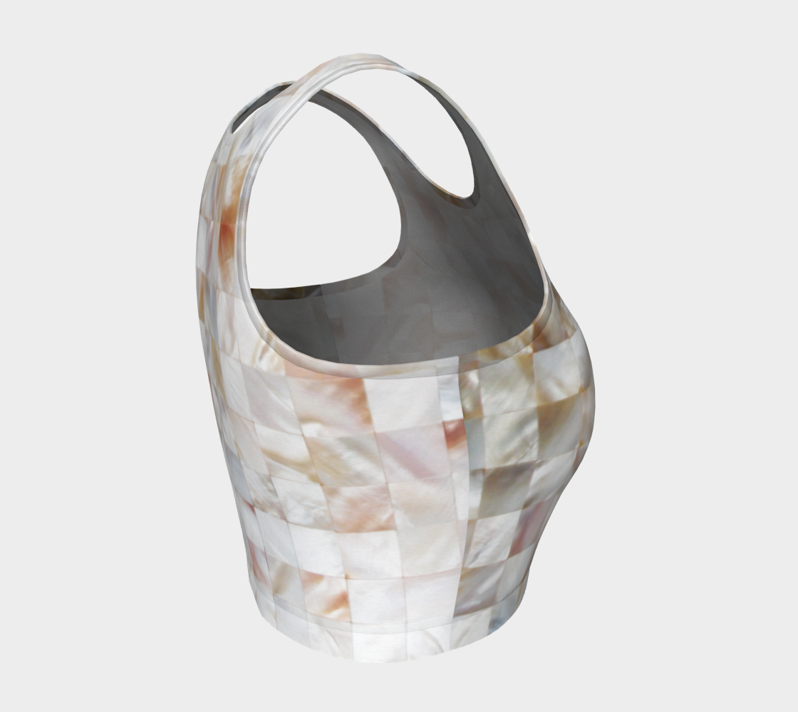 Aperçu de Mother of Pearl, Exotic Tiles Photography, Neutral Minimal Geometrical Graphic Design Athletic Crop Top #4