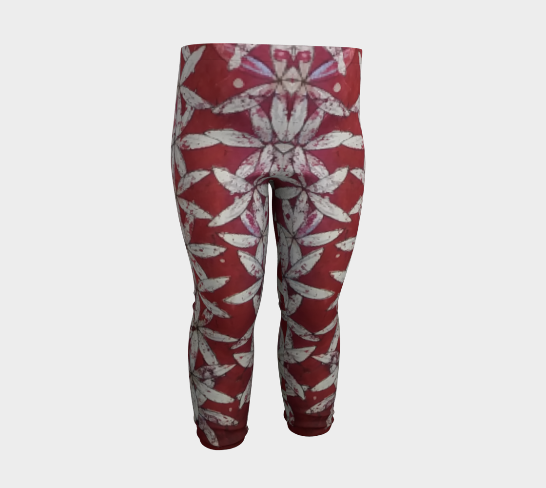 Red & White Watercolor Batik Floral Stripes Baby Leggings preview #3