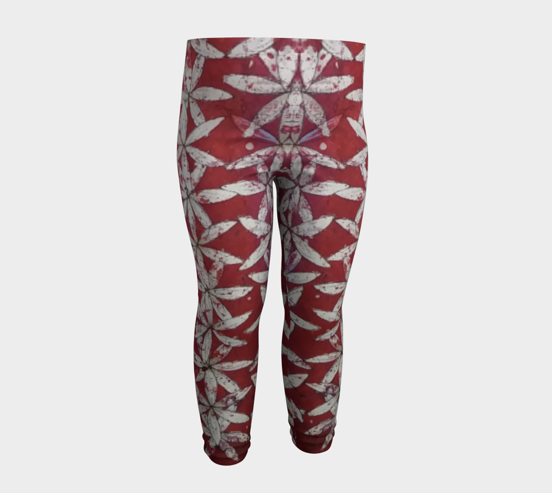 Red & White Watercolor Batik Floral Stripes Baby Leggings preview #4