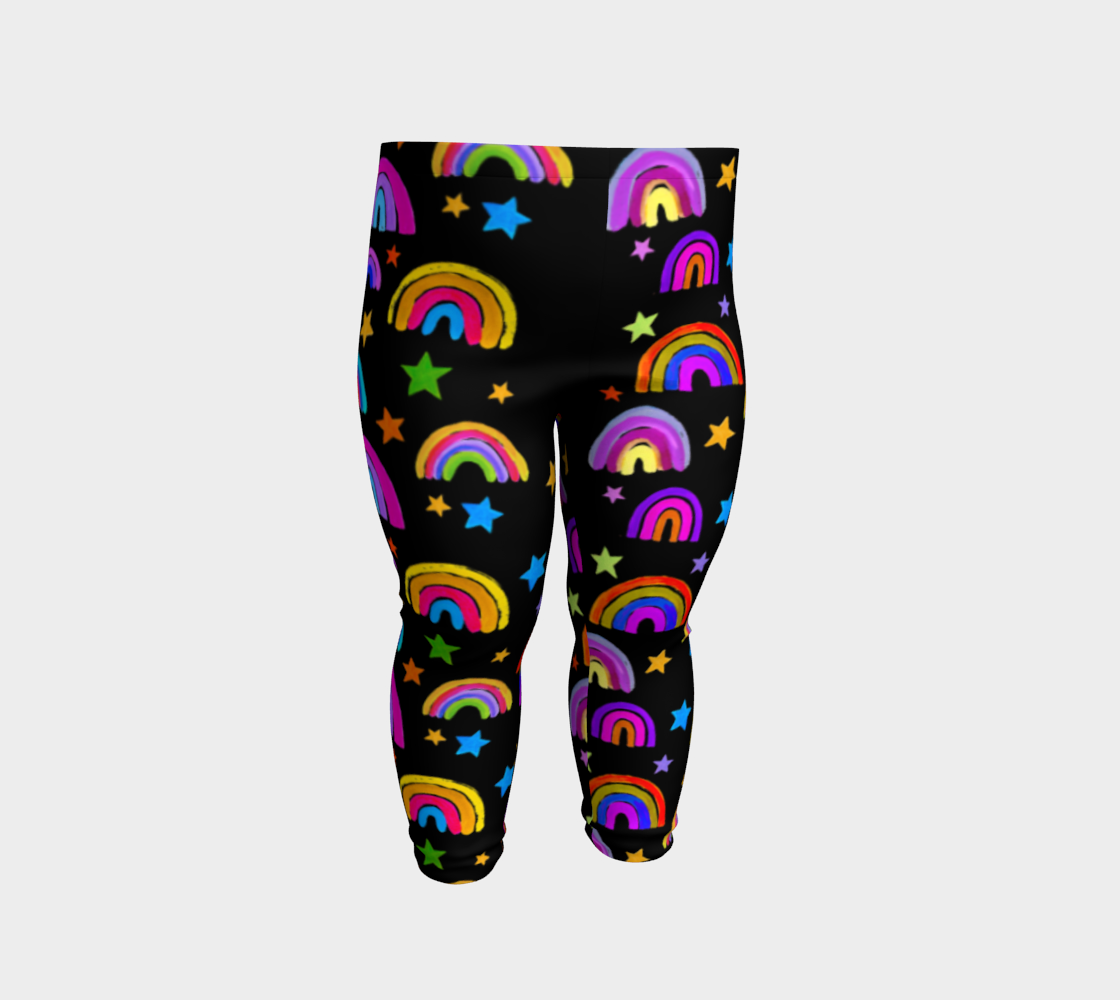 Rainbows and Stars Black Leggings for Baby and Kids 3D preview