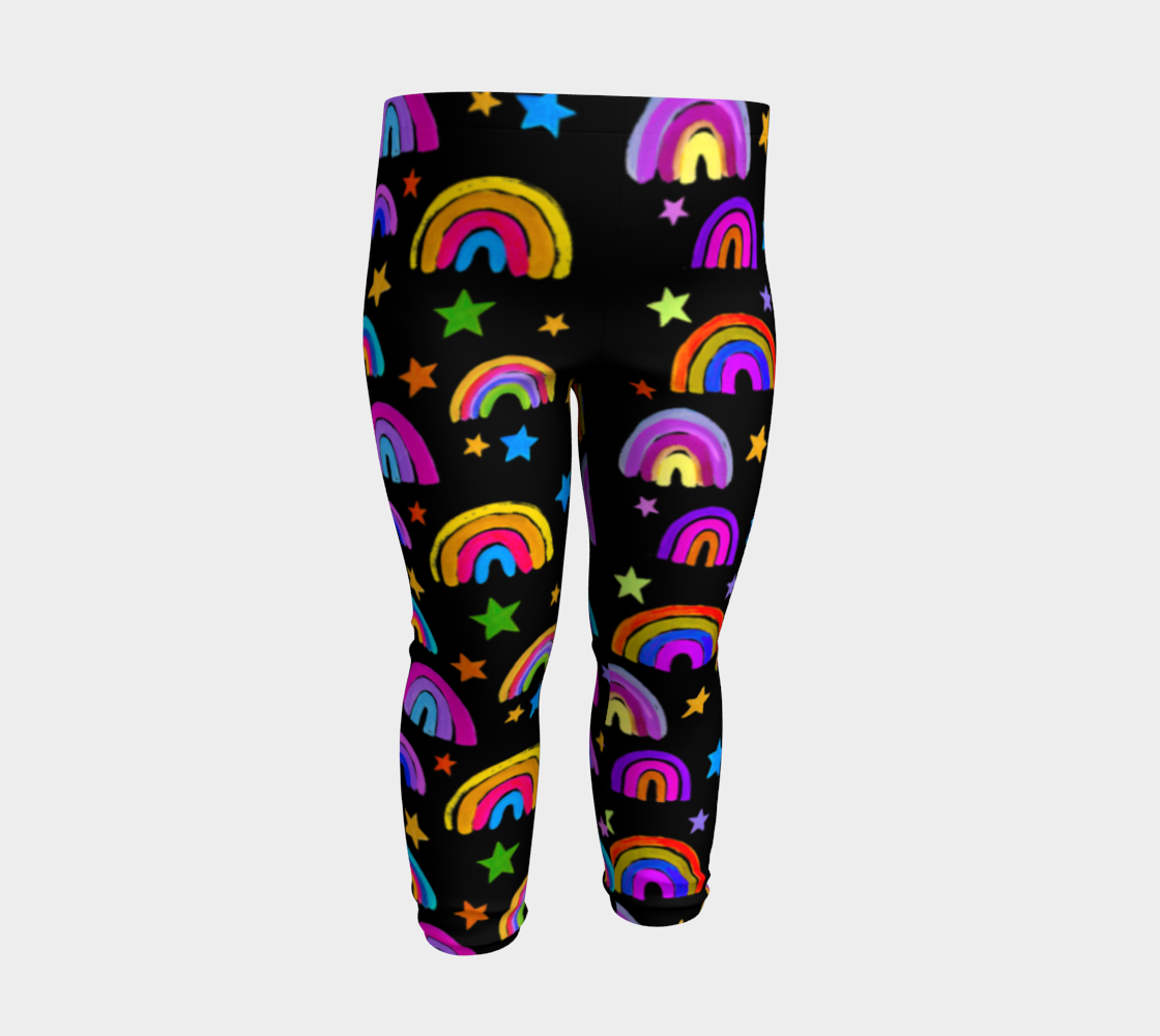 Rainbows and Stars Black Leggings for Baby and Kids preview #3
