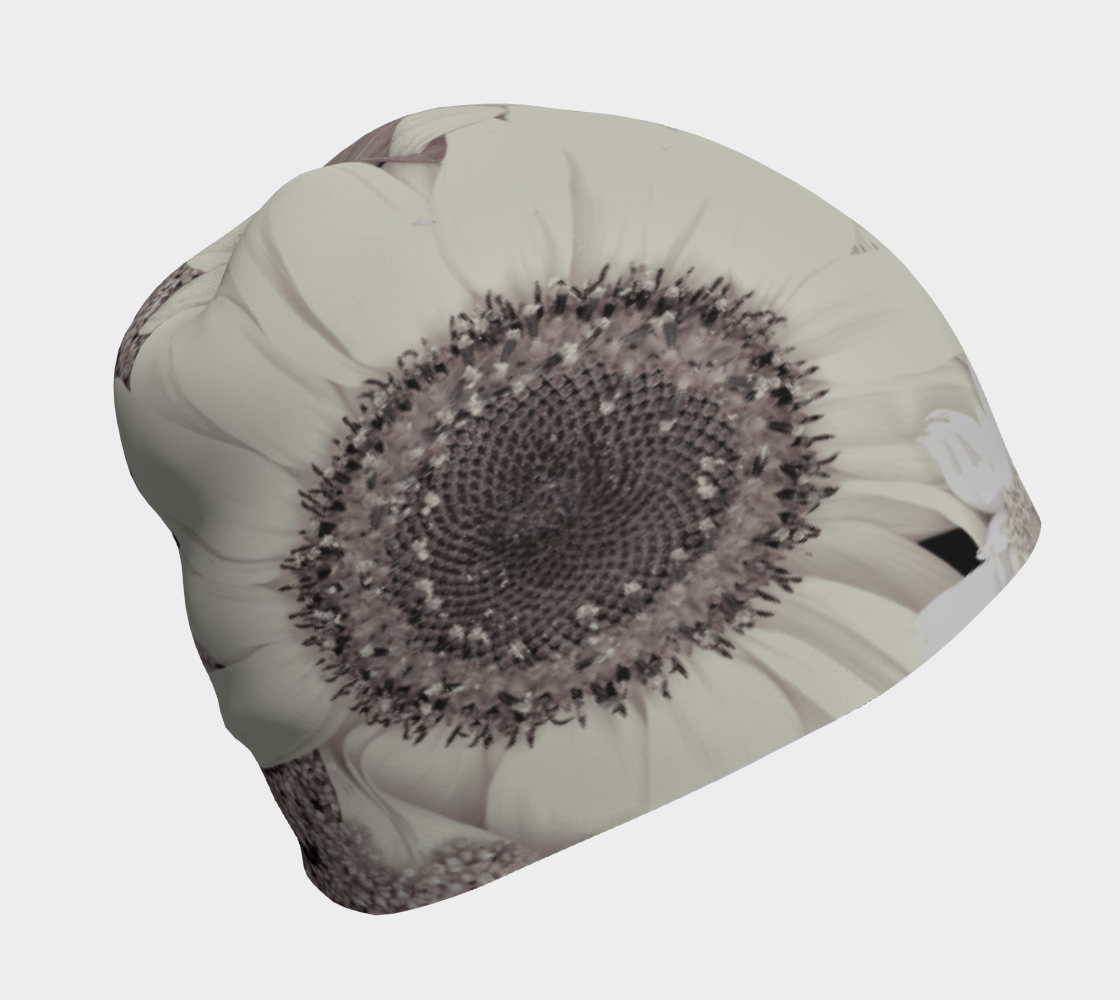 Beanie * Shades of Gray Sunflower Dahlia Floral Skull Cap * Ski Hat Bamboo Lined Flowered Headwear preview