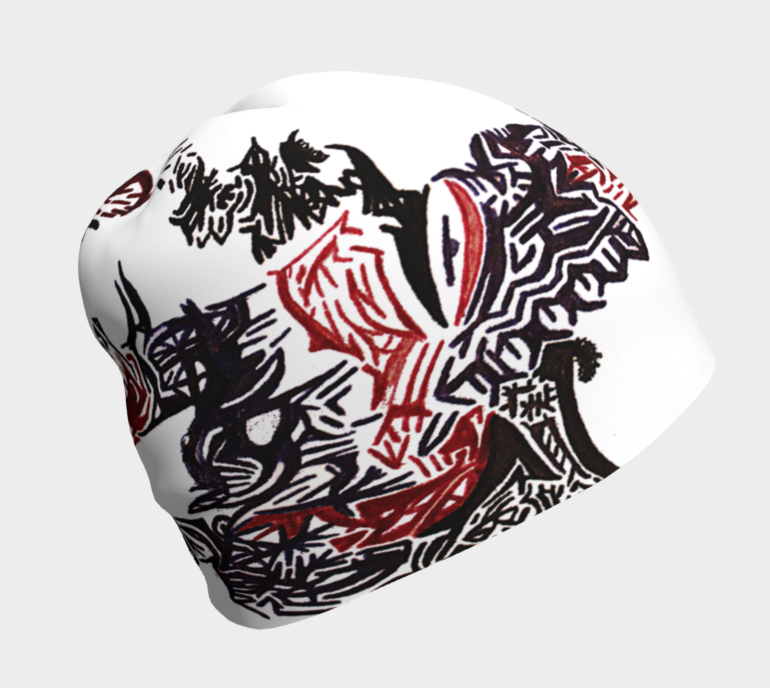 Tuque blanche dessin encre imprimé -plusieurs tailles dispo- bonnet motif tribal tattoo abstrait - chapeau chaud hiver confortable douillet preview