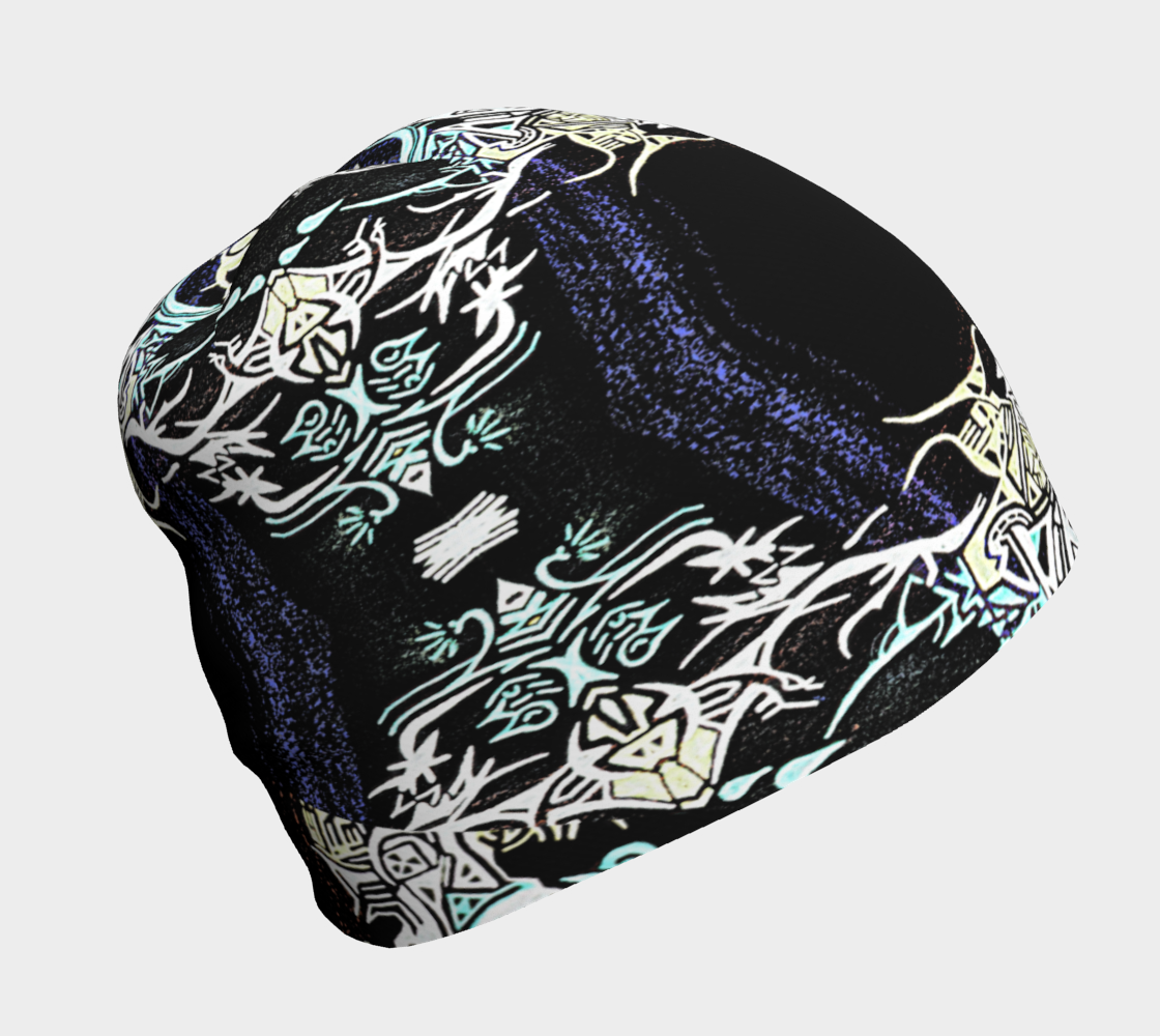Tuque noire dessin encre imprimé -plusieurs tailles dispo- bonnet motif tribal tattoo abstrait - chapeau chaud hiver confortable douillet preview