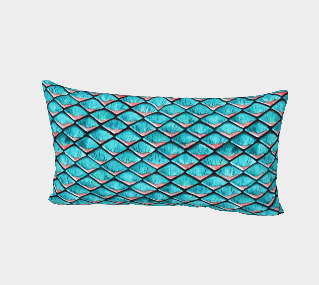 Teal blue and coral pink arapaima mermaid scales pattern Bed Pillow Sham preview #2