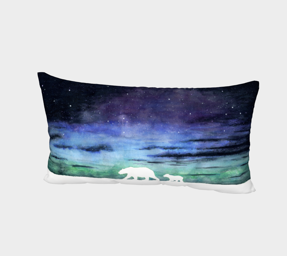 Aurora borealis and polar bears (white version) Bed Pillow Sham 3D preview