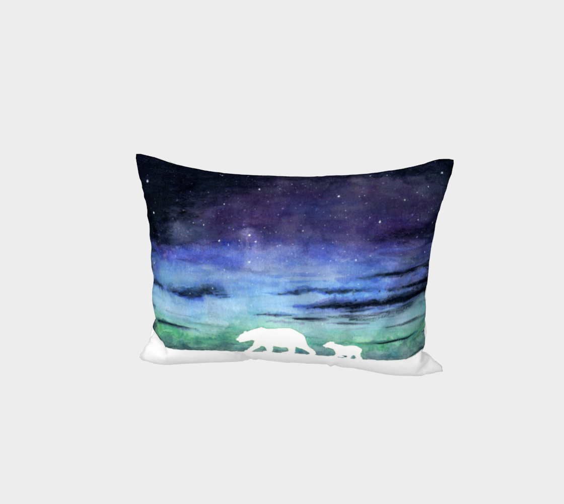 Aurora borealis and polar bears (white version) Bed Pillow Sham preview #1