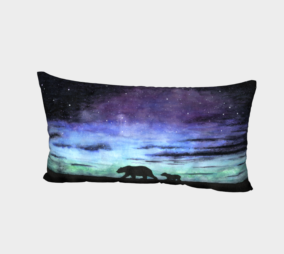 Aurora borealis and polar bears (black version) Bed Pillow Sham preview #2