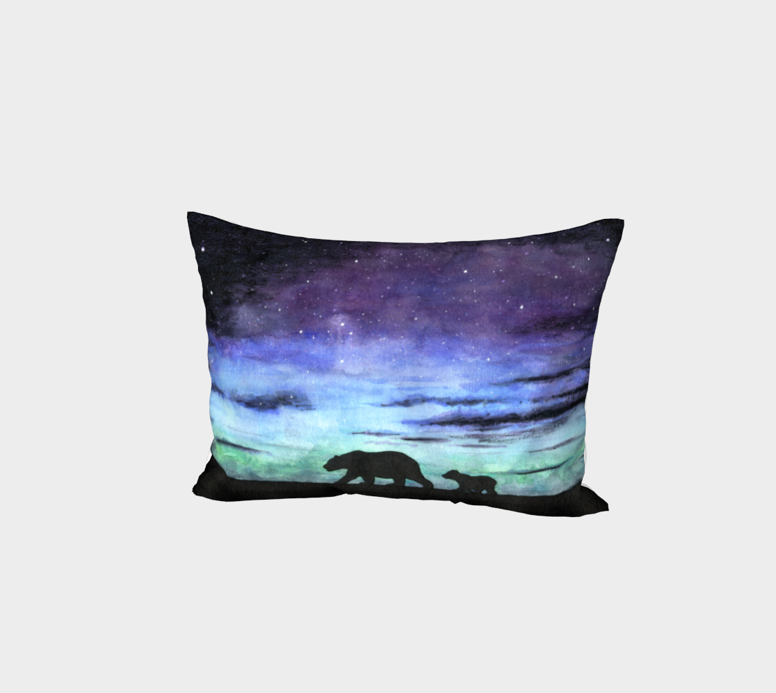 Aurora borealis and polar bears (black version) Bed Pillow Sham preview #1