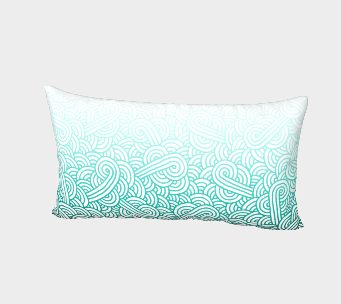 Gradient teal blue and white swirls doodles Bed Pillow Sham 3D preview