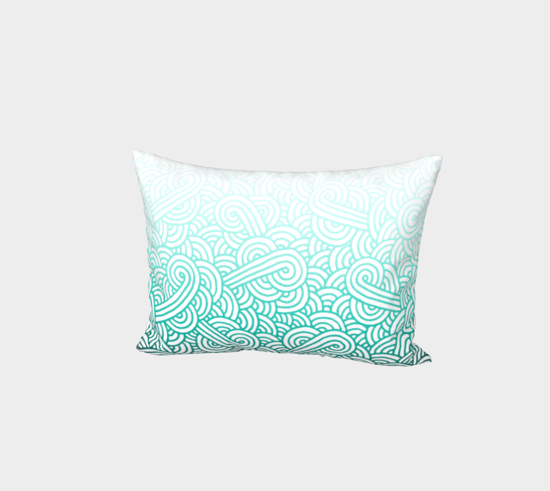 Gradient teal blue and white swirls doodles Bed Pillow Sham preview #1