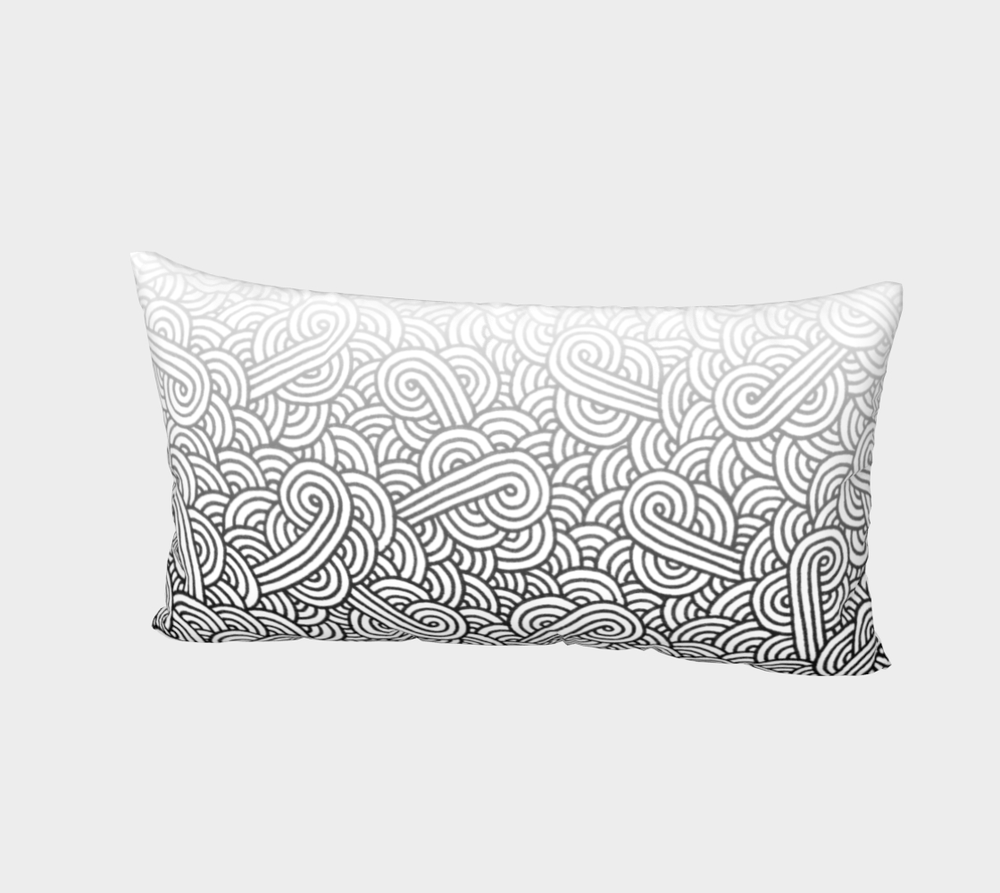 Gradient black and white swirls doodles Bed Pillow Sham 3D preview