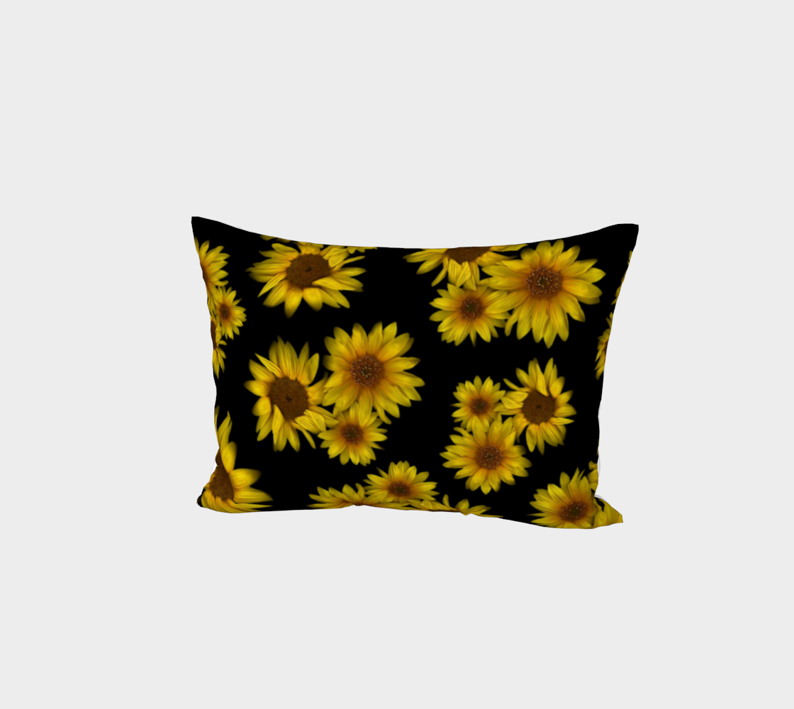 Bed Pillow Sham * Yellow Floral Bed Linens * Sunflower on Black Pillowcase * Triple Sunflower  preview