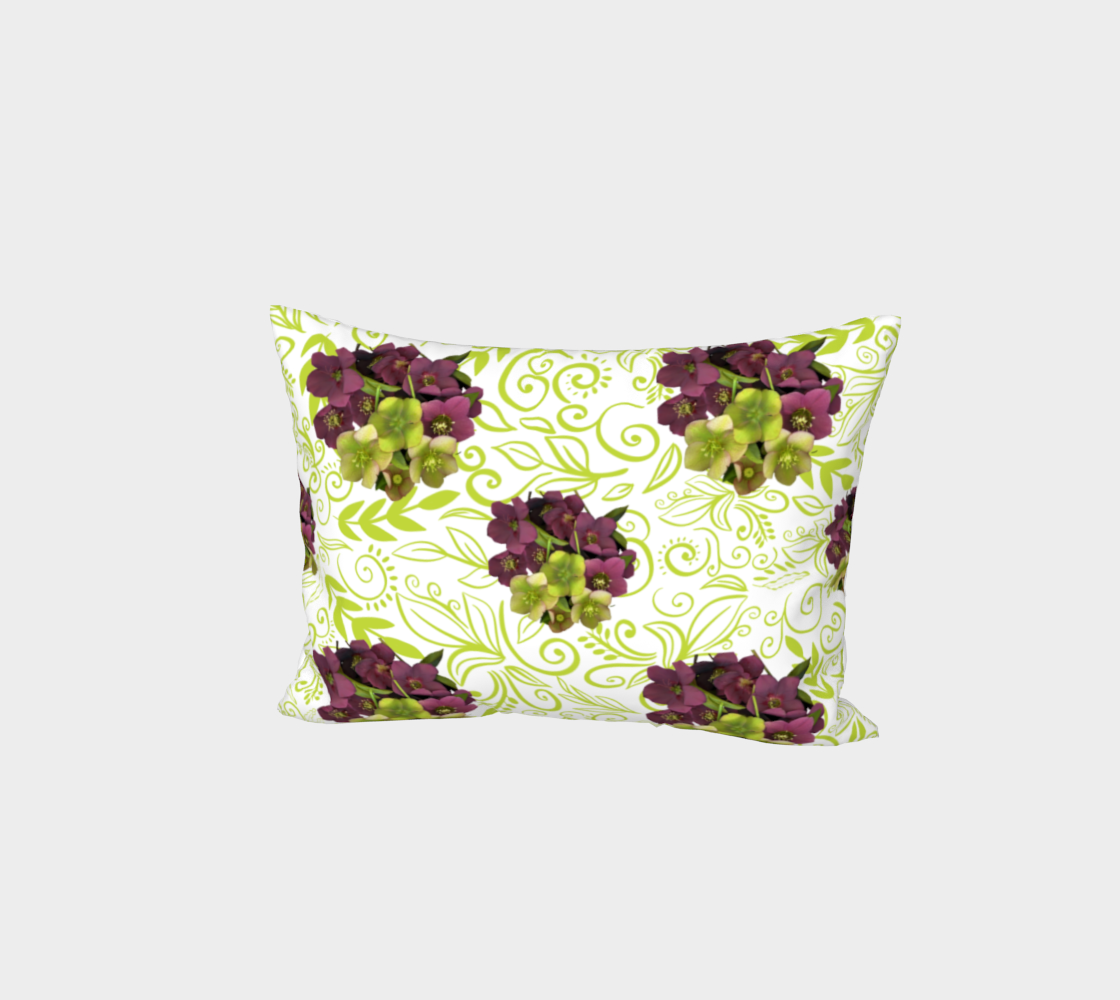 Bed Pillow Sham * Green Purple Floral Bedding Linens * King*Standard Shams* Hellebore Bouquet Green preview