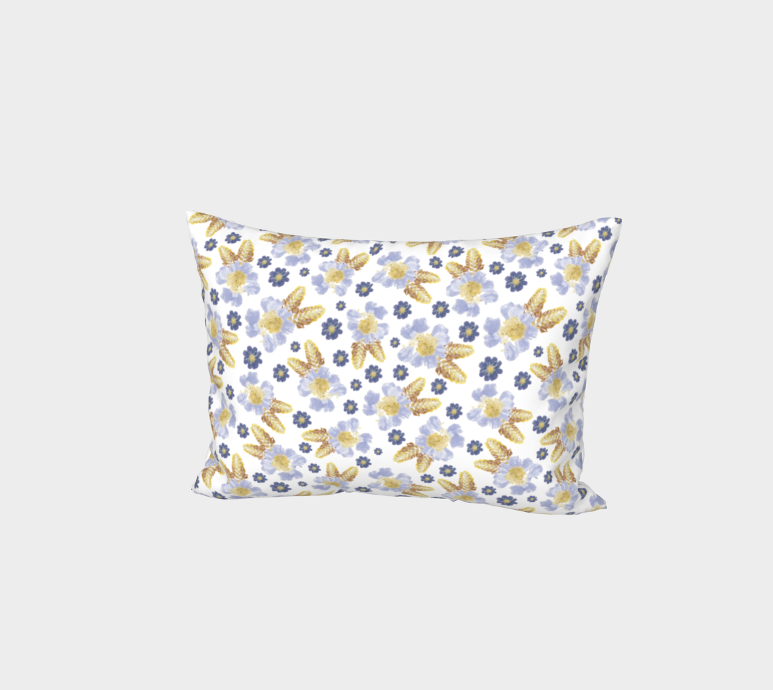 Aperçu de Bed Pillow Sham * Abstract Floral Bedding Linens * Flowered Pillow Cover * Blue Cosmos and Crocosmia Watercolor Impressions Design