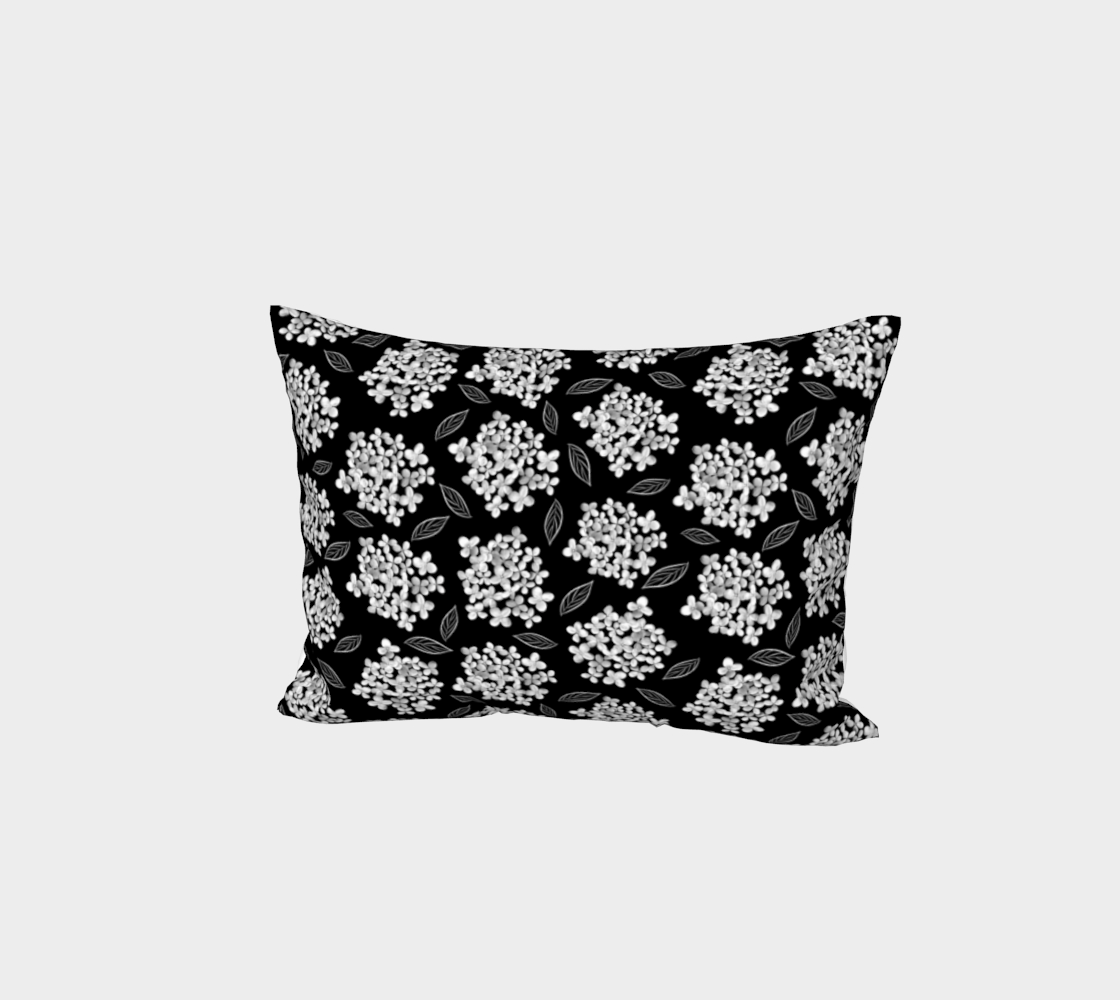 Aperçu de Bed Pillow Sham * Abstract Floral Bedding Linens * Flowered Pillow Cover * White Hydrangea on Black * Pristine