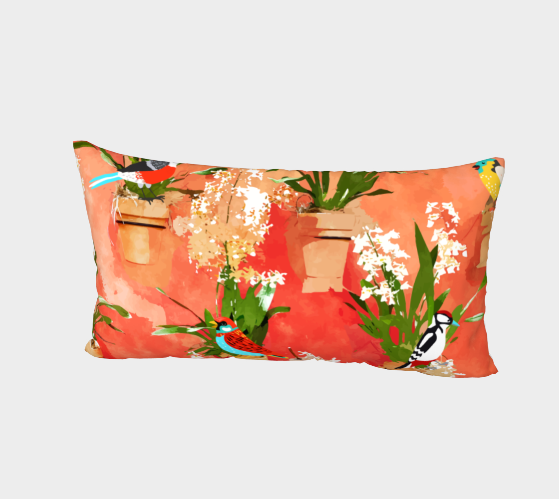 Birds of different feathers flock together | Biodiversity Wildlife Animals Red Watercolor Painting Bed Pillow Sham thumbnail #3
