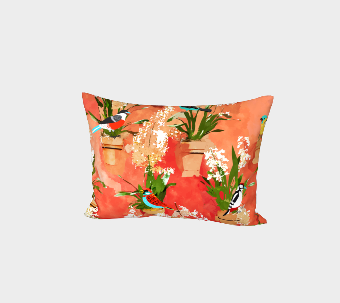 Birds of different feathers flock together | Biodiversity Wildlife Animals Red Watercolor Painting Bed Pillow Sham preview