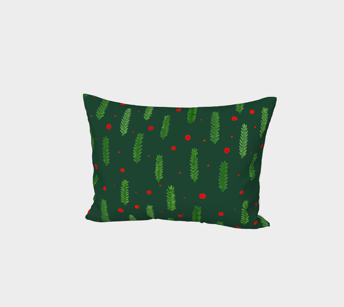 Green Christmas branches and berries pillow sham thumbnail #2