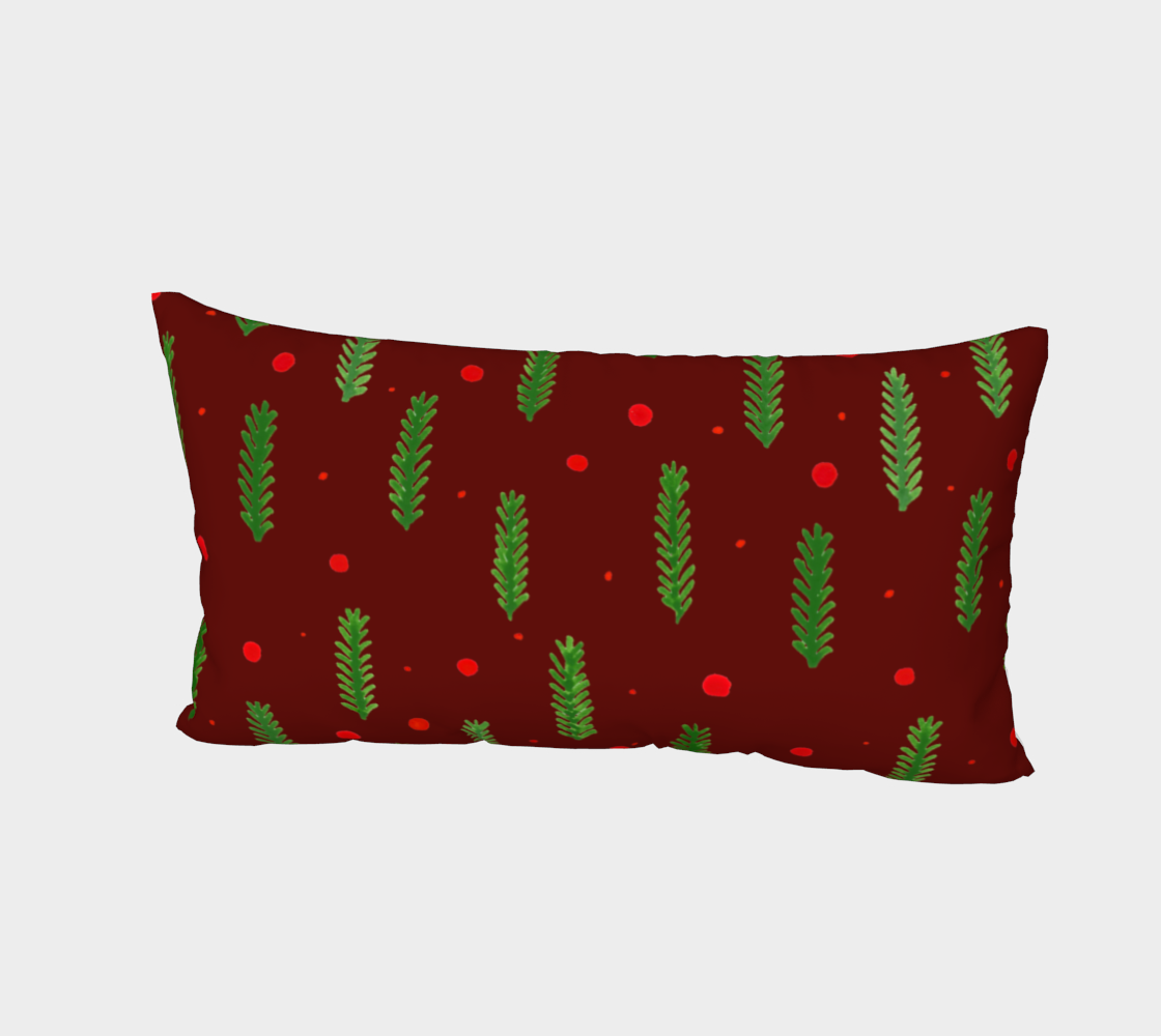 Burgundy Christmas branches and berries pillow sham 3D preview