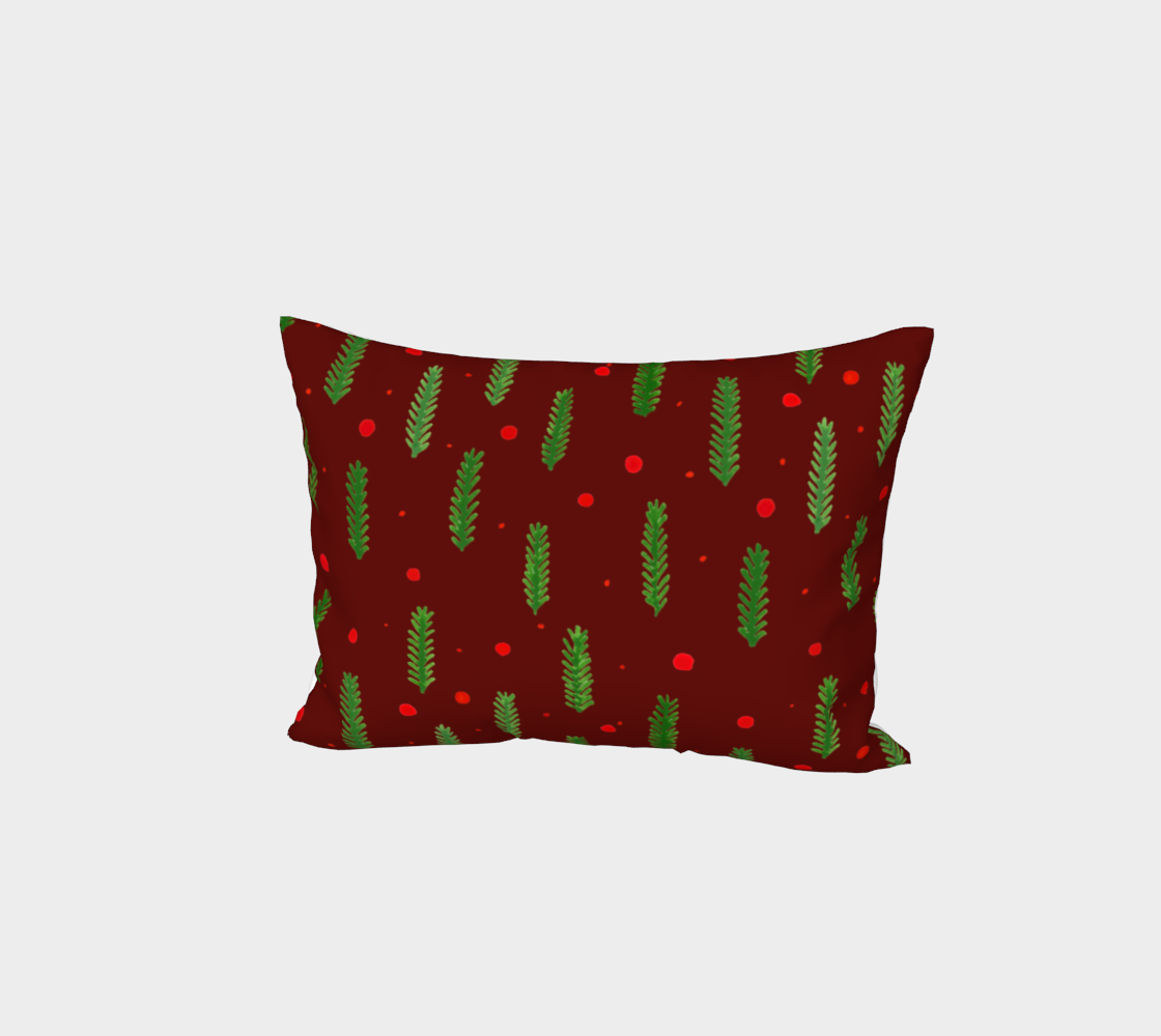 Burgundy Christmas branches and berries pillow sham preview