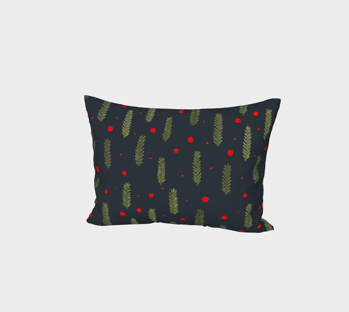 Christmas branches and dots - dark blue pillow sham preview