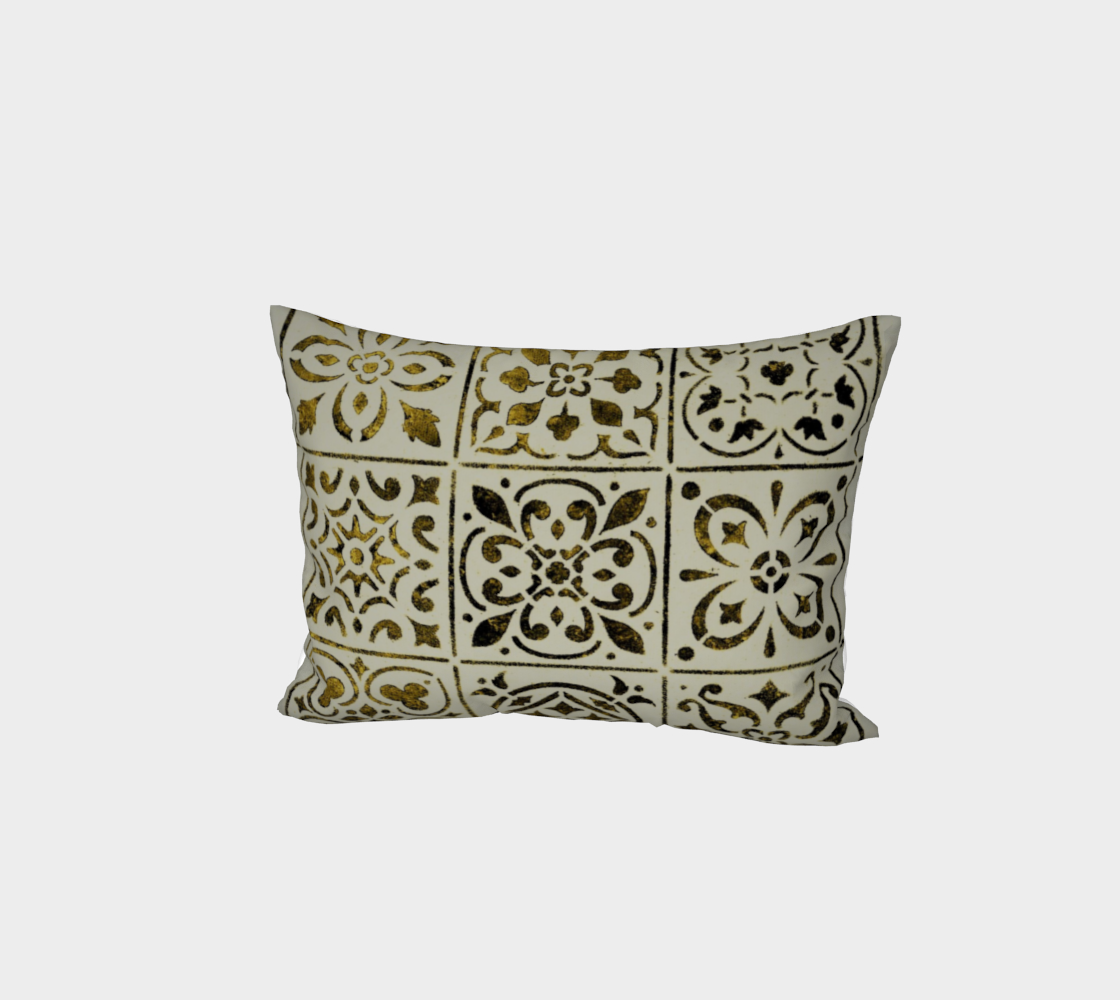 Bed Pillow Sham * Abstract Geometric Design * Moroccan Tile Print Gold Black on White King*Standard Pillow Covers preview