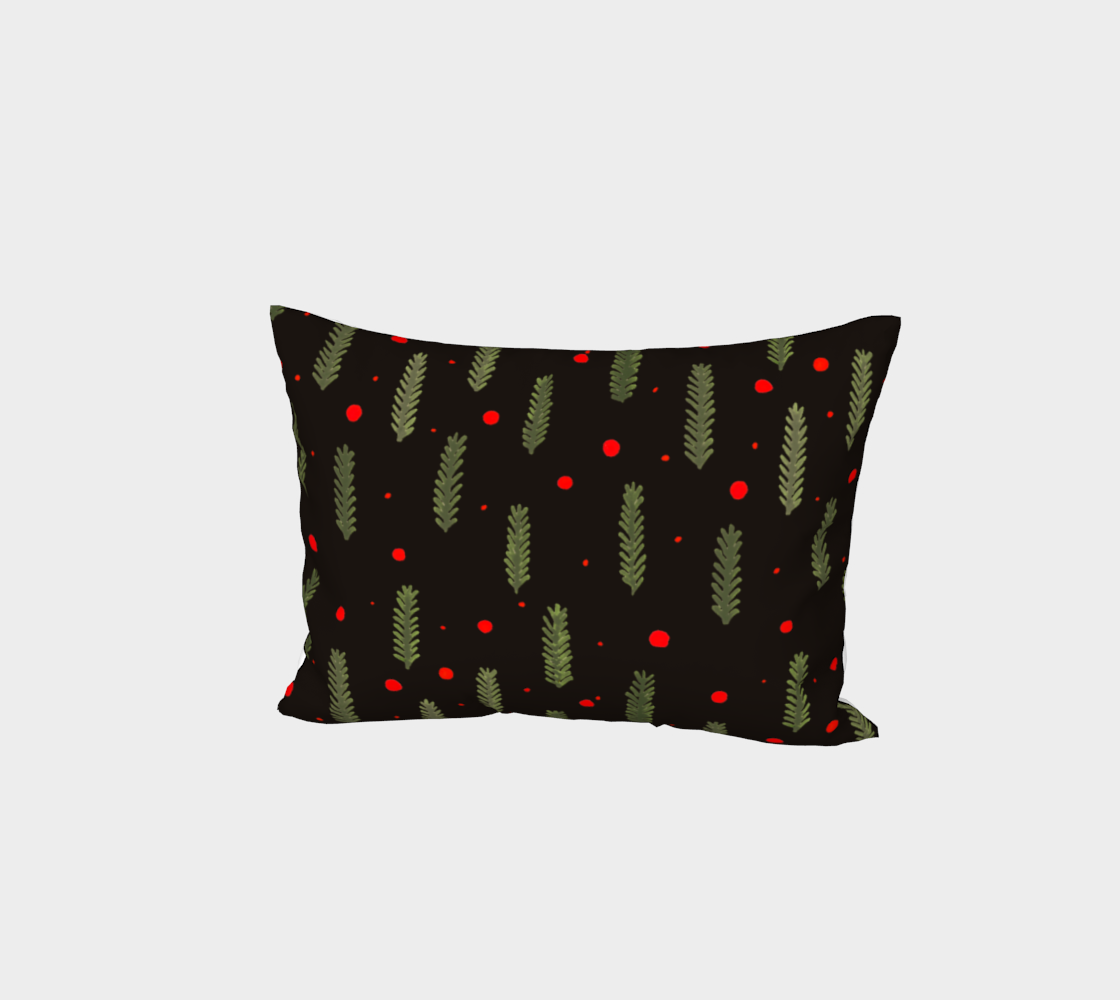 Christmas branches and dots - black pillow sham preview