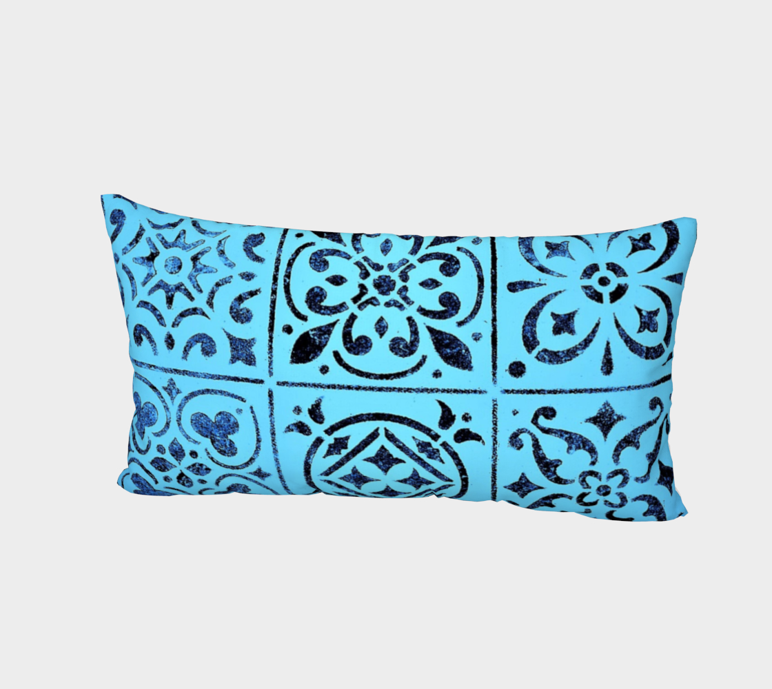 Bed Pillow Sham * Blue Moroccan Tile Print * Geometric Abstract Pillow Cover King*Standard Bed Linens 3D preview