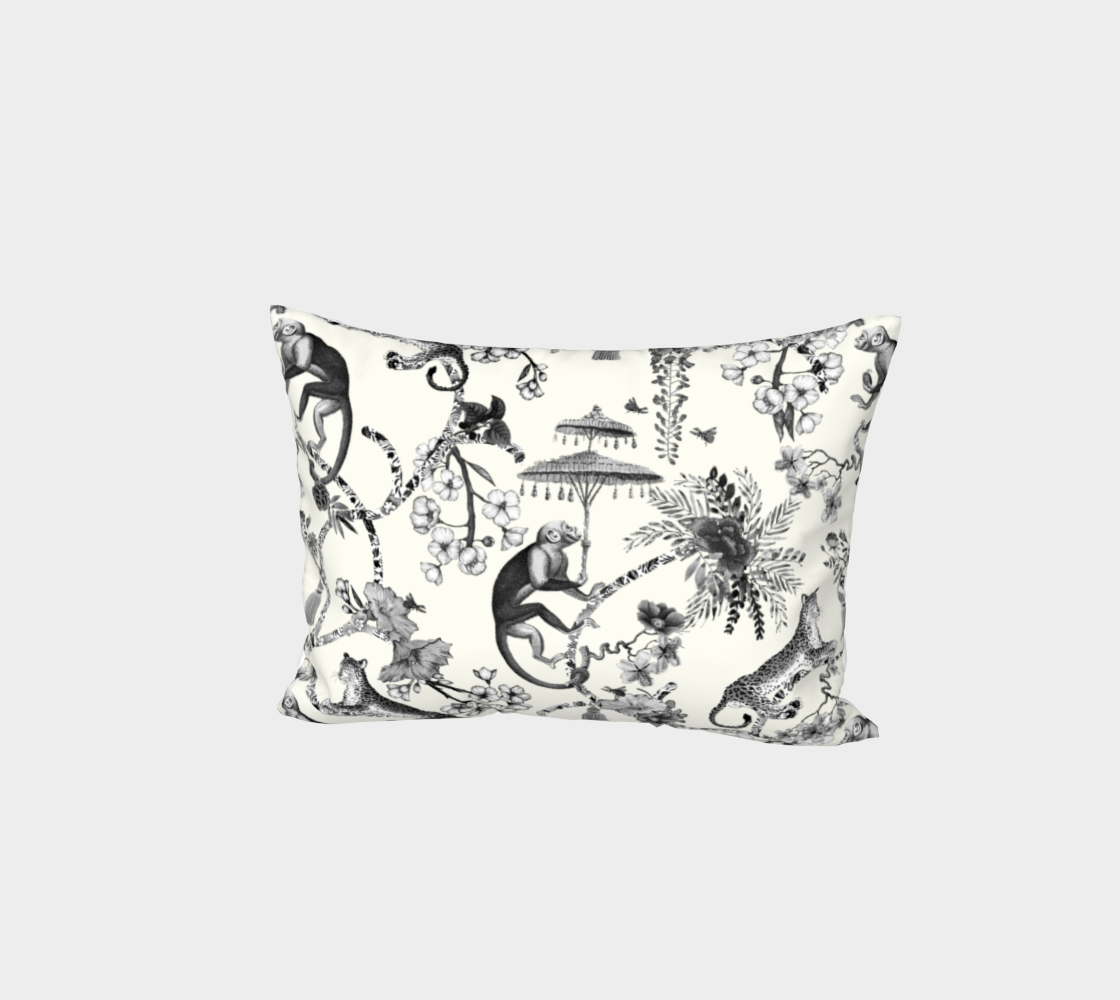 Bed Pillow Sham - Chinoiserie Black on Ivory - White Back preview