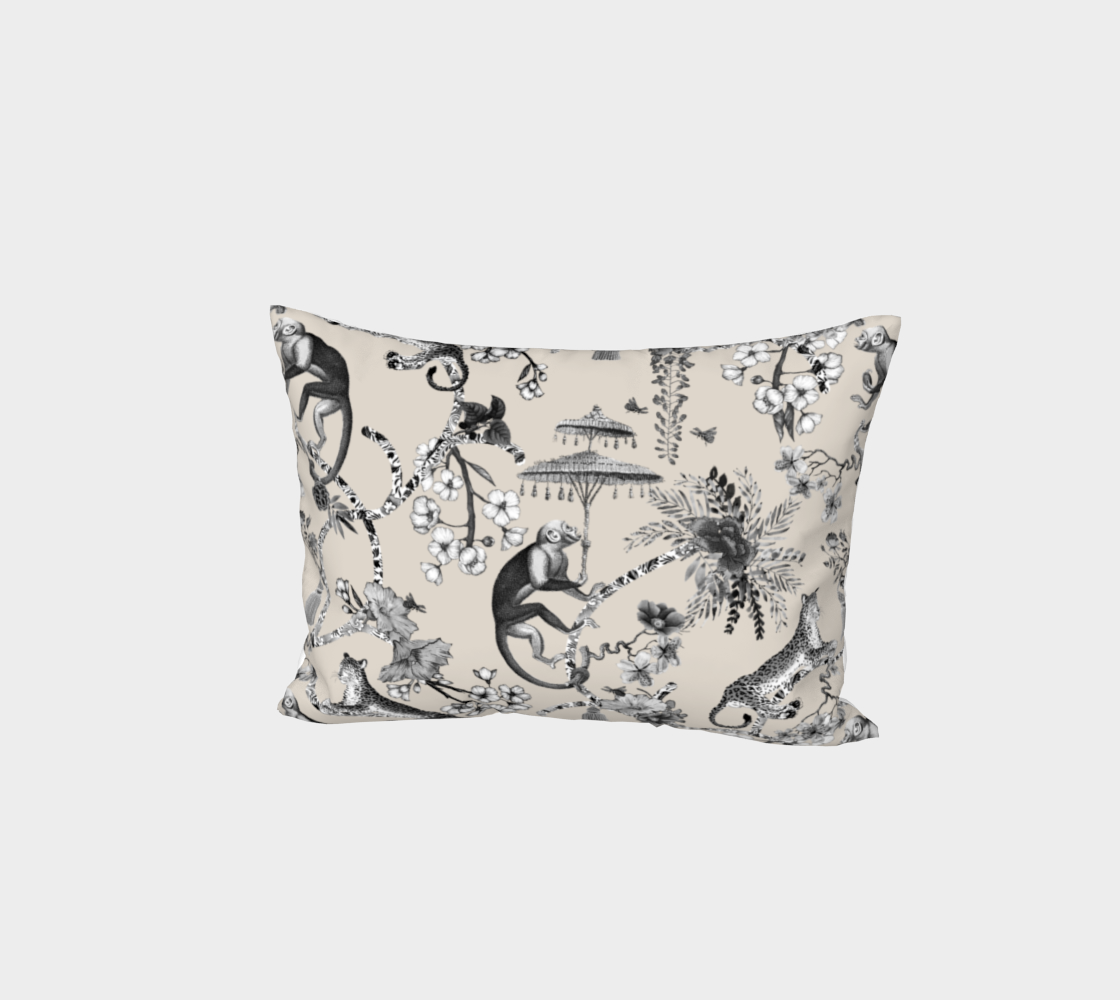 Bed Pillow Sham - Chinoiserie Black on Neutral - White Back preview