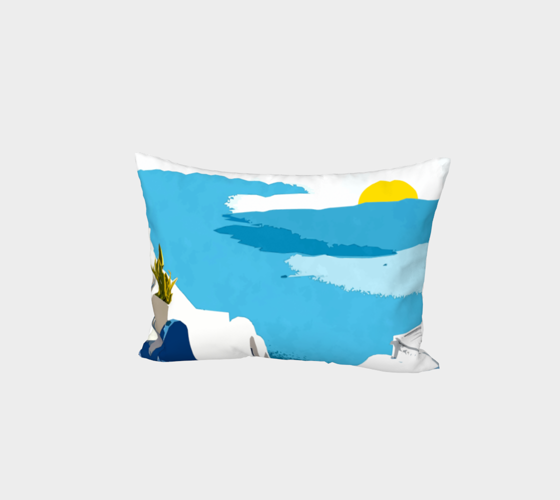 Santorini Morning | Greece Tropical Exotic Travel | White Buildings Architecture Bed Pillow Sham preview